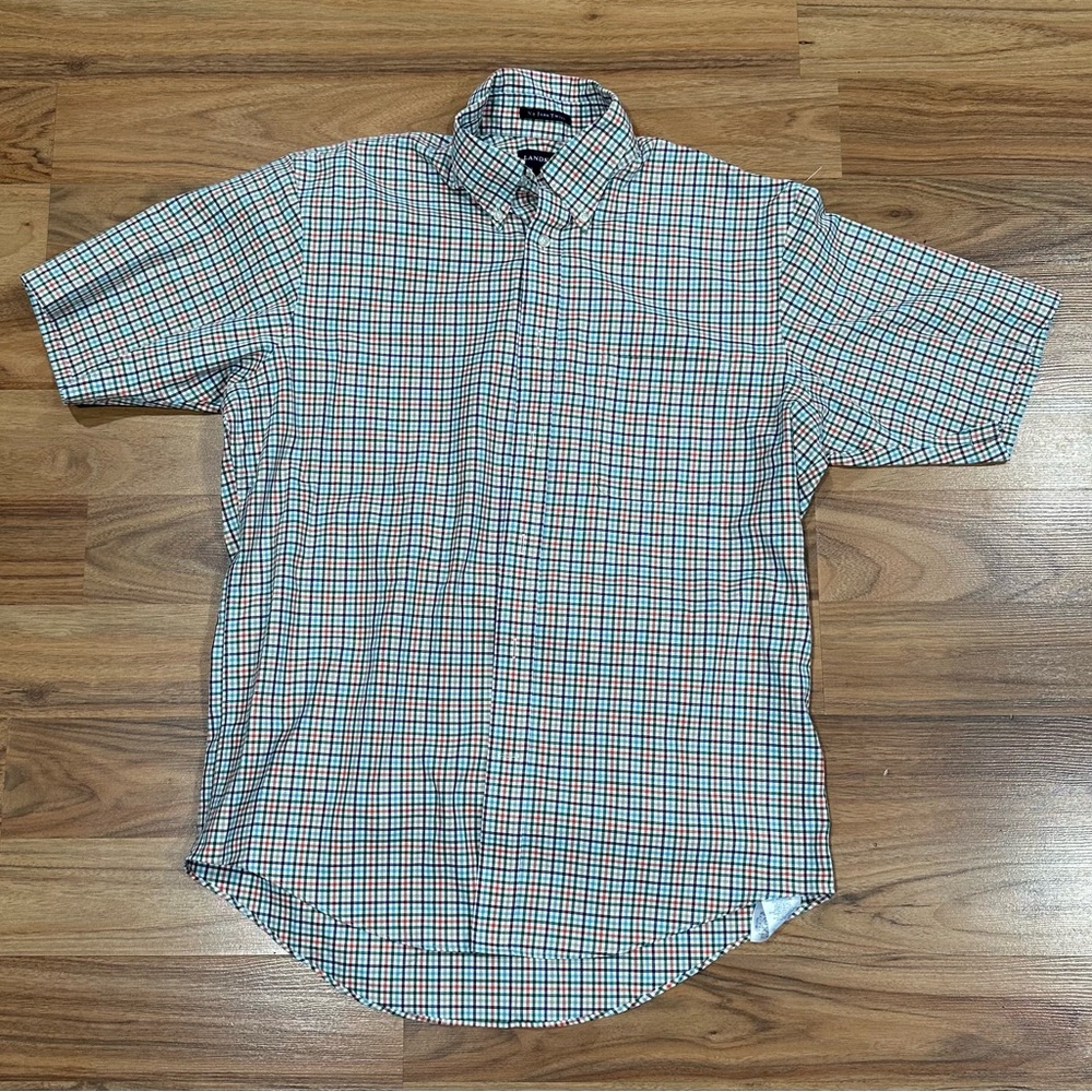 Land's End Shirt Men's Size M 15-15.5 Multicolor Plaid Button Down Short Sleeve